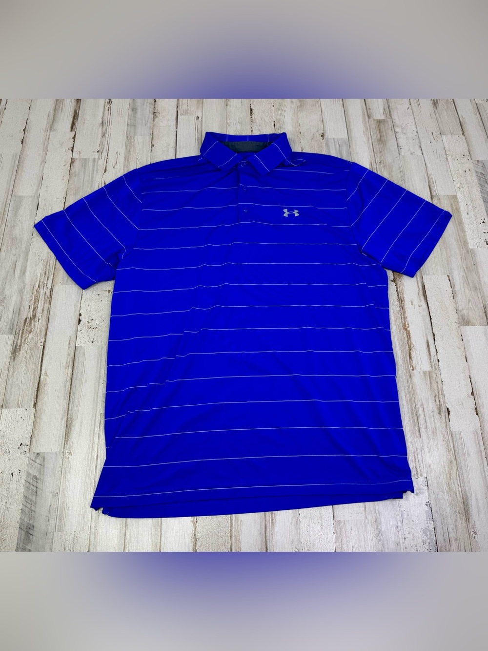 Under Armour Polo Shirt Mens XL Blue Performance Loose Heatgear Stripe